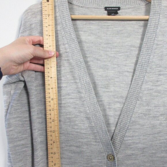 Club Monaco 100% Merino Wool Cardigan Sweater Women S Grey Button Up 236 - Picture 8 of 10